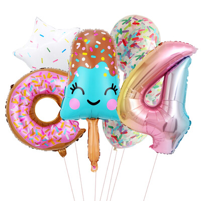 Candy Donut fagylalt fólia lufi színes konfetti ballonnal 1 2 3 4 5 6 7 8 9 éves gyerekek születésnapi parti babazuhany dekorációval