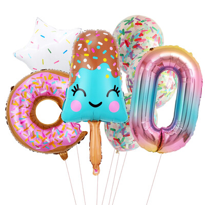 Candy Donut fagylalt fólia lufi színes konfetti ballonnal 1 2 3 4 5 6 7 8 9 éves gyerekek születésnapi parti babazuhany dekorációval