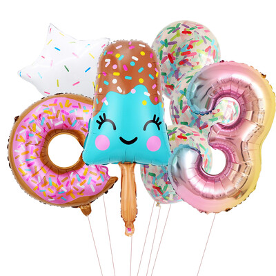 Candy Donut fagylalt fólia lufi színes konfetti ballonnal 1 2 3 4 5 6 7 8 9 éves gyerekek születésnapi parti babazuhany dekorációval