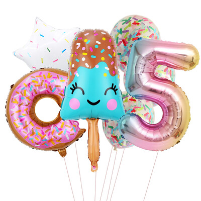 Candy Donut fagylalt fólia lufi színes konfetti ballonnal 1 2 3 4 5 6 7 8 9 éves gyerekek születésnapi parti babazuhany dekorációval