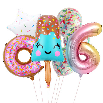Candy Donut fagylalt fólia lufi színes konfetti ballonnal 1 2 3 4 5 6 7 8 9 éves gyerekek születésnapi parti babazuhany dekorációval