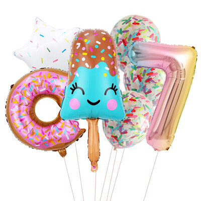 Candy Donut fagylalt fólia lufi színes konfetti ballonnal 1 2 3 4 5 6 7 8 9 éves gyerekek születésnapi parti babazuhany dekorációval