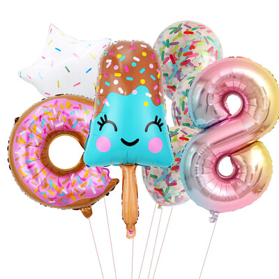 Candy Donut fagylalt fólia lufi színes konfetti ballonnal 1 2 3 4 5 6 7 8 9 éves gyerekek születésnapi parti babazuhany dekorációval