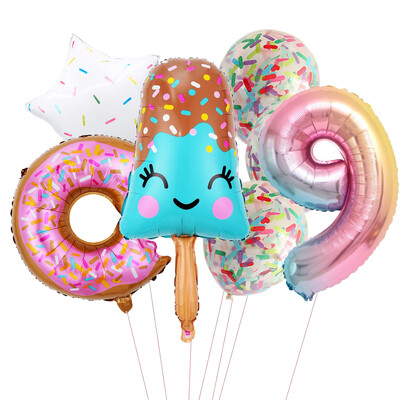 Candy Donut fagylalt fólia lufi színes konfetti ballonnal 1 2 3 4 5 6 7 8 9 éves gyerekek születésnapi parti babazuhany dekorációval