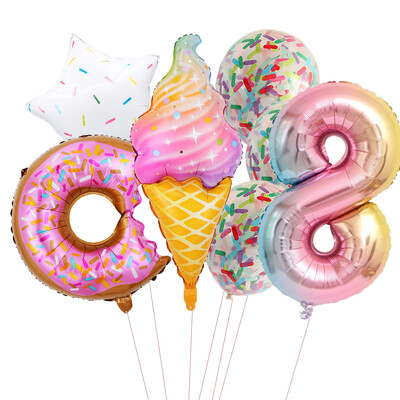 Candy Donut fagylalt fólia lufi színes konfetti ballonnal 1 2 3 4 5 6 7 8 9 éves gyerekek születésnapi parti babazuhany dekorációval