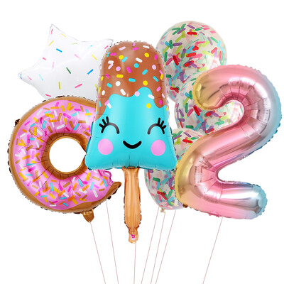 Candy Donut fagylalt fólia lufi színes konfetti ballonnal 1 2 3 4 5 6 7 8 9 éves gyerekek születésnapi parti babazuhany dekorációval