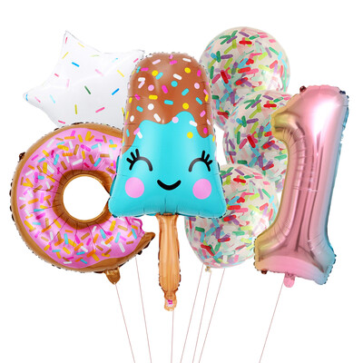 Candy Donut fagylalt fólia lufi színes konfetti ballonnal 1 2 3 4 5 6 7 8 9 éves gyerekek születésnapi parti babazuhany dekorációval