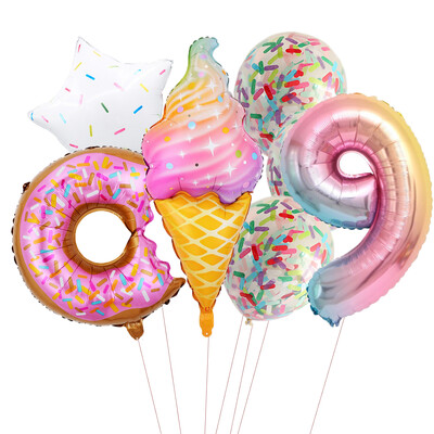Candy Donut fagylalt fólia lufi színes konfetti ballonnal 1 2 3 4 5 6 7 8 9 éves gyerekek születésnapi parti babazuhany dekorációval