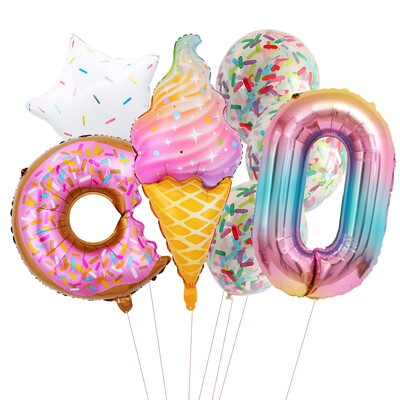 Candy Donut fagylalt fólia lufi színes konfetti ballonnal 1 2 3 4 5 6 7 8 9 éves gyerekek születésnapi parti babazuhany dekorációval