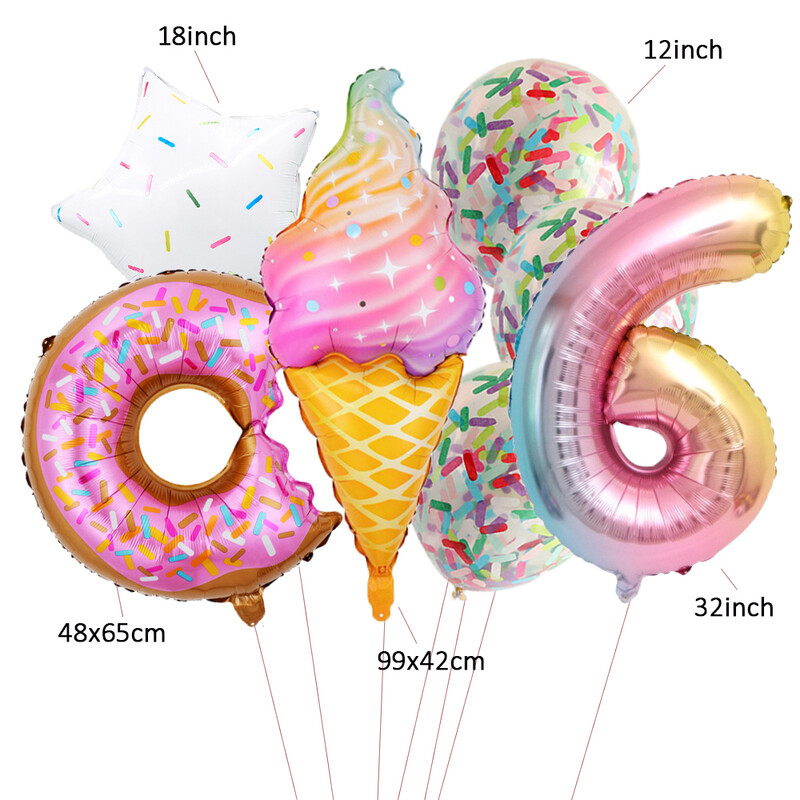 Candy Donut fagylalt fólia lufi színes konfetti ballonnal 1 2 3 4 5 6 7 8 9 éves gyerekek születésnapi parti babazuhany dekorációval