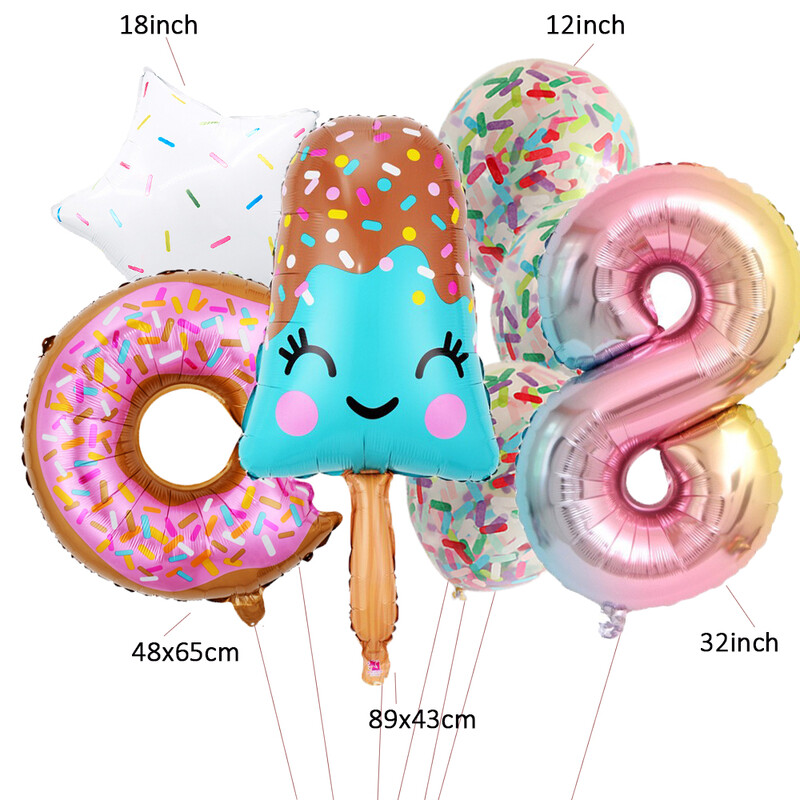 Candy Donut fagylalt fólia lufi színes konfetti ballonnal 1 2 3 4 5 6 7 8 9 éves gyerekek születésnapi parti babazuhany dekorációval