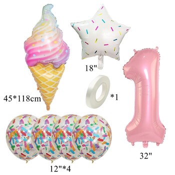 8 τεμ. Donut Ice Cream Star Balloon Paper Confetti Σετ μπαλόνι για Baby Shower Girl\'s Donut Happy Birthday Party Decorations