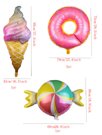 3 τεμ. Rainbow Ice Cream Balloons Donut Candy Foil Balloon Desert Desert Party Γάμος Διακοσμήσεις για πάρτι γενεθλίων