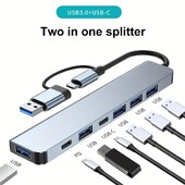 7 vienā USB centrmezgls ar sadalītāja karšu lasītāju, USB C portu, USB 3.0/2.0, SD/TF sadalītāja karšu lasītāju, dokstaciju