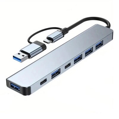 7 vienā USB centrmezgls ar sadalītāja karšu lasītāju, USB C portu, USB 3.0/2.0, SD/TF sadalītāja karšu lasītāju, dokstaciju