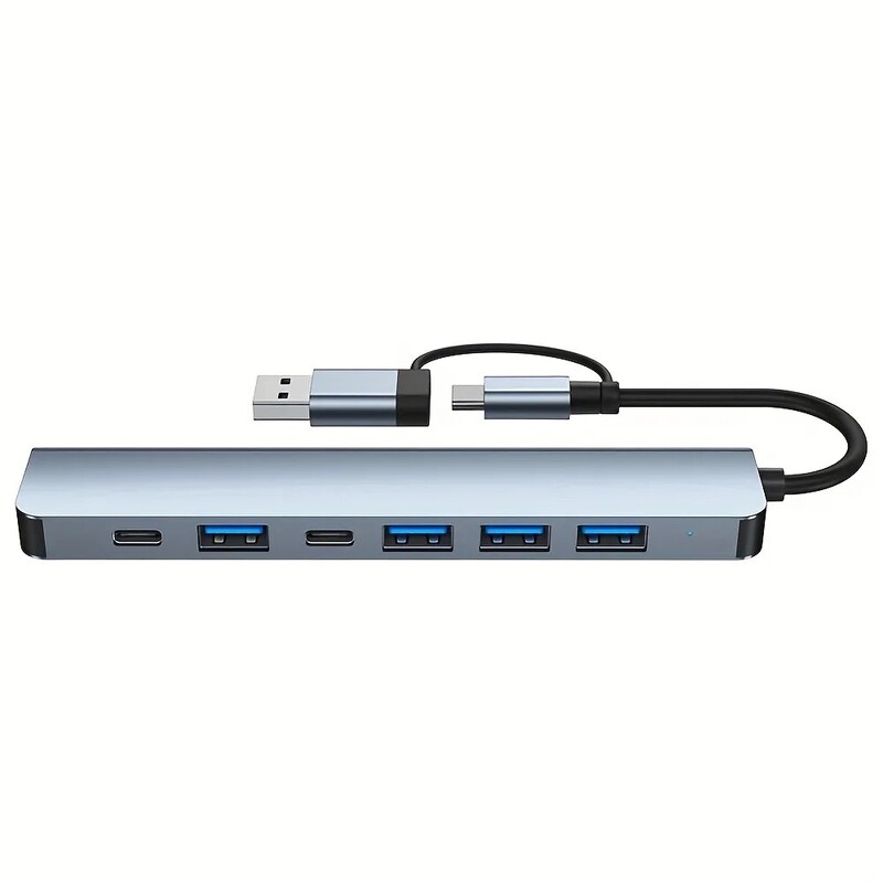 7 vienā USB centrmezgls ar sadalītāja karšu lasītāju, USB C portu, USB 3.0/2.0, SD/TF sadalītāja karšu lasītāju, dokstaciju