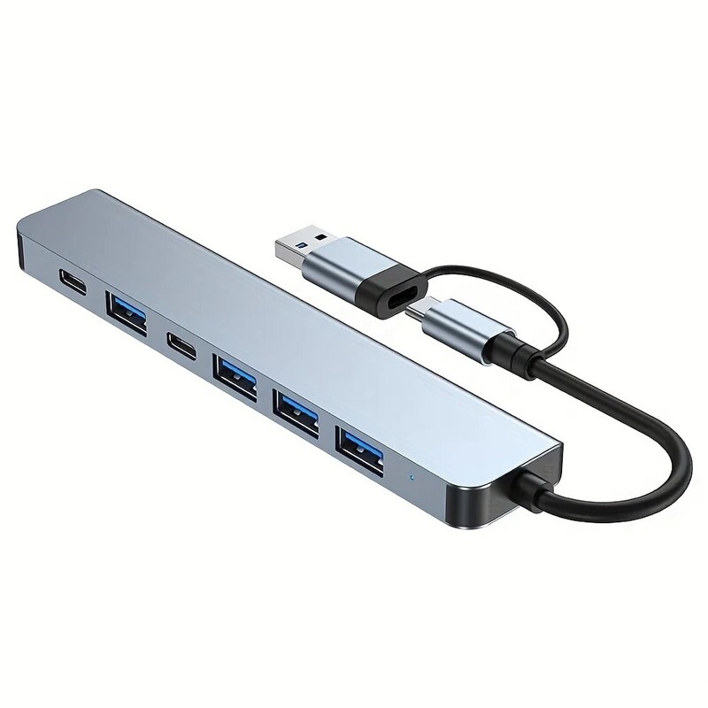 7 vienā USB centrmezgls ar sadalītāja karšu lasītāju, USB C portu, USB 3.0/2.0, SD/TF sadalītāja karšu lasītāju, dokstaciju