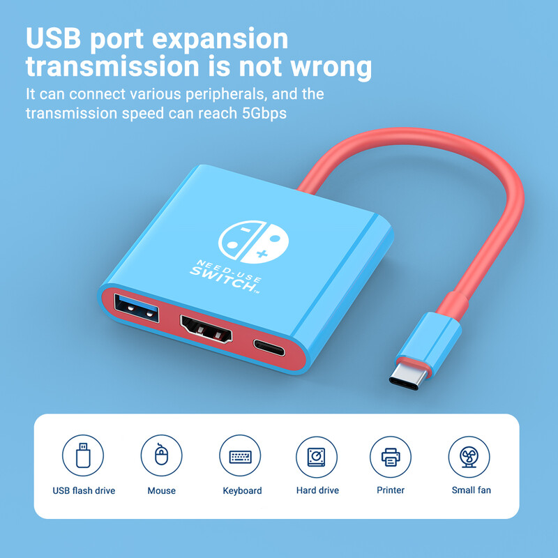 3 u 1 Switch Hub 4K USB-C igraća priključna stanica s USB3.0 HDMI PD 100 W za prijenosno računalo, Nintendo Switch/Switch OLED, mobilni telefon