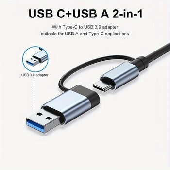 8 в 2 USB ХЪБ с четец на карти сплитер, USB C порт, USB 3.0 / 2.0, SD/TF четец на карти сплитер, докинг станция