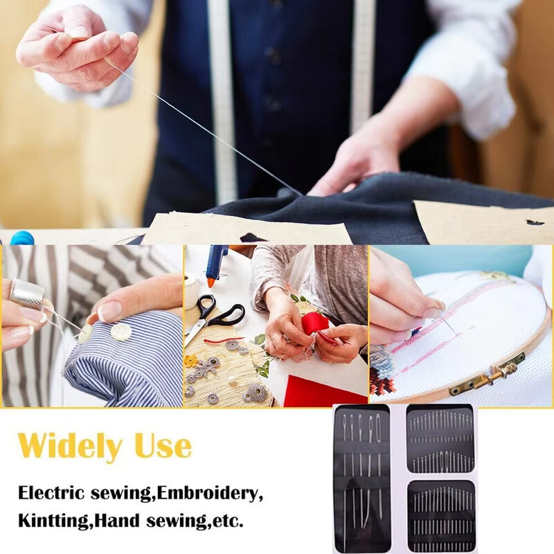 55 tk mitmes suuruses roostevabast terasest suurte silmadega kiigelnõelte komplekt koos niidiga Kodumajapidamises valmistatud käsitsi valmistatud õmblusnõelte tikkimistööriistad