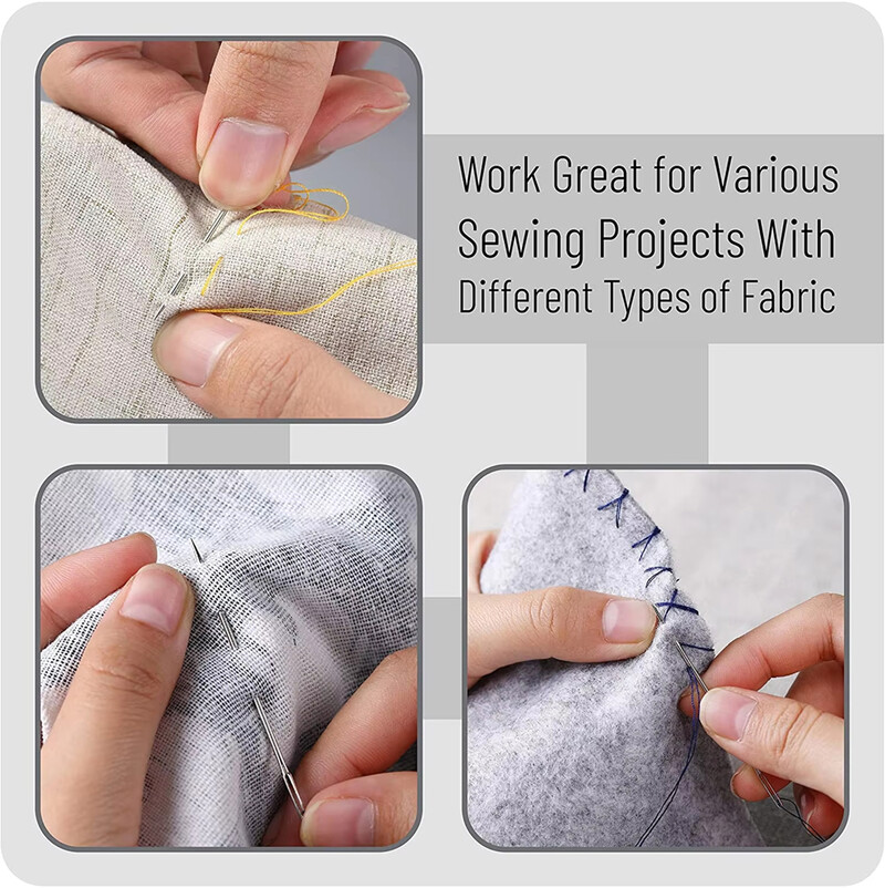 55 tk mitmes suuruses roostevabast terasest suurte silmadega kiigelnõelte komplekt koos niidiga Kodumajapidamises valmistatud käsitsi valmistatud õmblusnõelte tikkimistööriistad