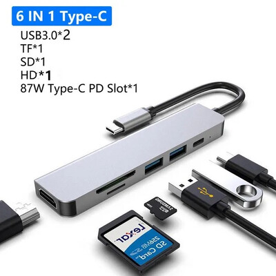 Hub USB 3.0 pentru Adaptor pentru laptop PC Computer PD Charge Dock Station RJ45 compatibil HDMI Card TF/SD Splitter tip C pentru notebook