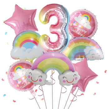 8 τμχ Rainbow Smile Cloud Balloon 30 ιντσών Gradient Number Foil Balloons 1-9 χρονών Παιδικά διακοσμητικά πάρτι γενεθλίων Επέτειος μωρού