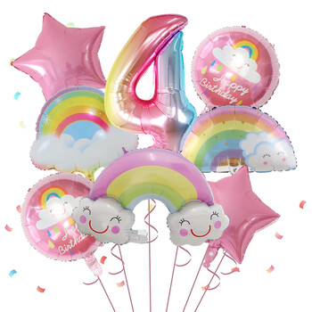 8 τμχ Rainbow Smile Cloud Balloon 30 ιντσών Gradient Number Foil Balloons 1-9 χρονών Παιδικά διακοσμητικά πάρτι γενεθλίων Επέτειος μωρού