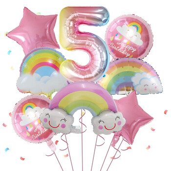 8 τμχ Rainbow Smile Cloud Balloon 30 ιντσών Gradient Number Foil Balloons 1-9 χρονών Παιδικά διακοσμητικά πάρτι γενεθλίων Επέτειος μωρού