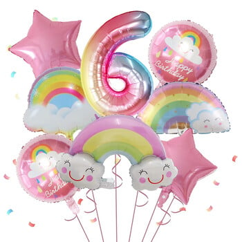 8 τμχ Rainbow Smile Cloud Balloon 30 ιντσών Gradient Number Foil Balloons 1-9 χρονών Παιδικά διακοσμητικά πάρτι γενεθλίων Επέτειος μωρού