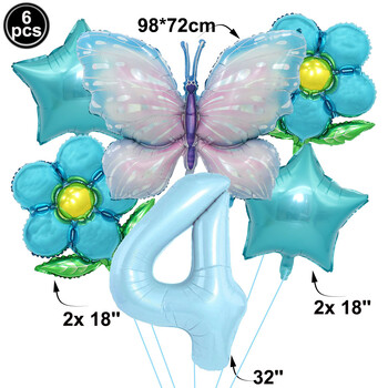 Σετ μπαλονιών πεταλούδα 32 ιντσών Αριθμός μπαλόνι ροζ μπλε ηλίανθος προμήθειες ντους για μωρά Μπαλόνι ηλίου Διακόσμηση γάμου για πάρτι γενεθλίων