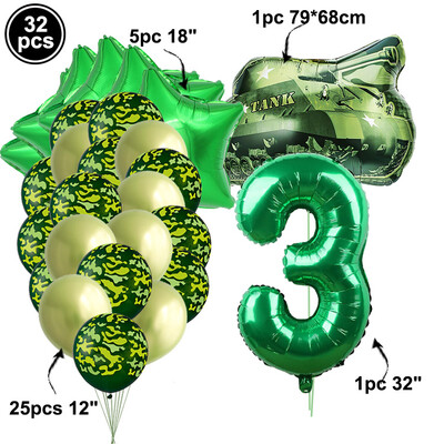 32db/készlet Camo Ballons Military Camouflage Party Theme Tank Balloon Army Soldier 3. 4. 5. 6. 7. Brithday Party Decor Globos