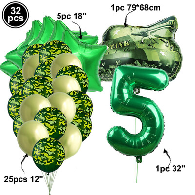 32db/készlet Camo Ballons Military Camouflage Party Theme Tank Balloon Army Soldier 3. 4. 5. 6. 7. Brithday Party Decor Globos