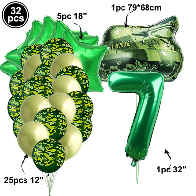 32db/készlet Camo Ballons Military Camouflage Party Theme Tank Balloon Army Soldier 3. 4. 5. 6. 7. Brithday Party Decor Globos