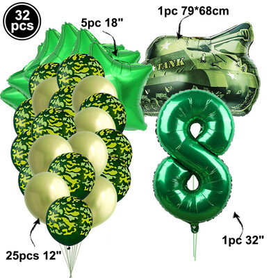 32db/készlet Camo Ballons Military Camouflage Party Theme Tank Balloon Army Soldier 3. 4. 5. 6. 7. Brithday Party Decor Globos