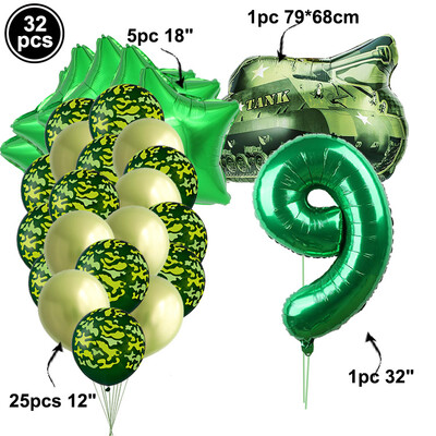 32db/készlet Camo Ballons Military Camouflage Party Theme Tank Balloon Army Soldier 3. 4. 5. 6. 7. Brithday Party Decor Globos