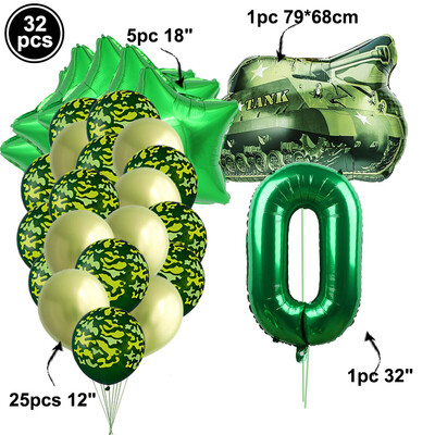 32db/készlet Camo Ballons Military Camouflage Party Theme Tank Balloon Army Soldier 3. 4. 5. 6. 7. Brithday Party Decor Globos