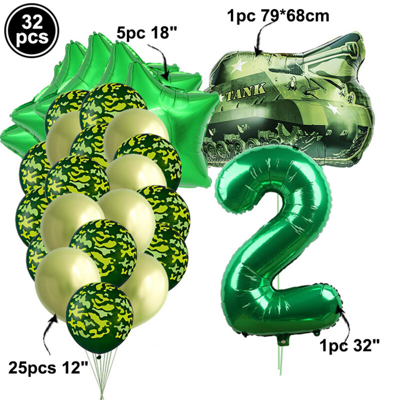 32db/készlet Camo Ballons Military Camouflage Party Theme Tank Balloon Army Soldier 3. 4. 5. 6. 7. Brithday Party Decor Globos