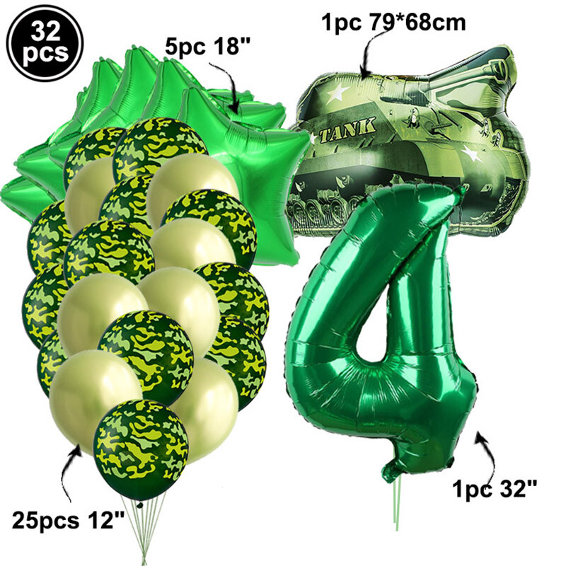 32db/készlet Camo Ballons Military Camouflage Party Theme Tank Balloon Army Soldier 3. 4. 5. 6. 7. Brithday Party Decor Globos