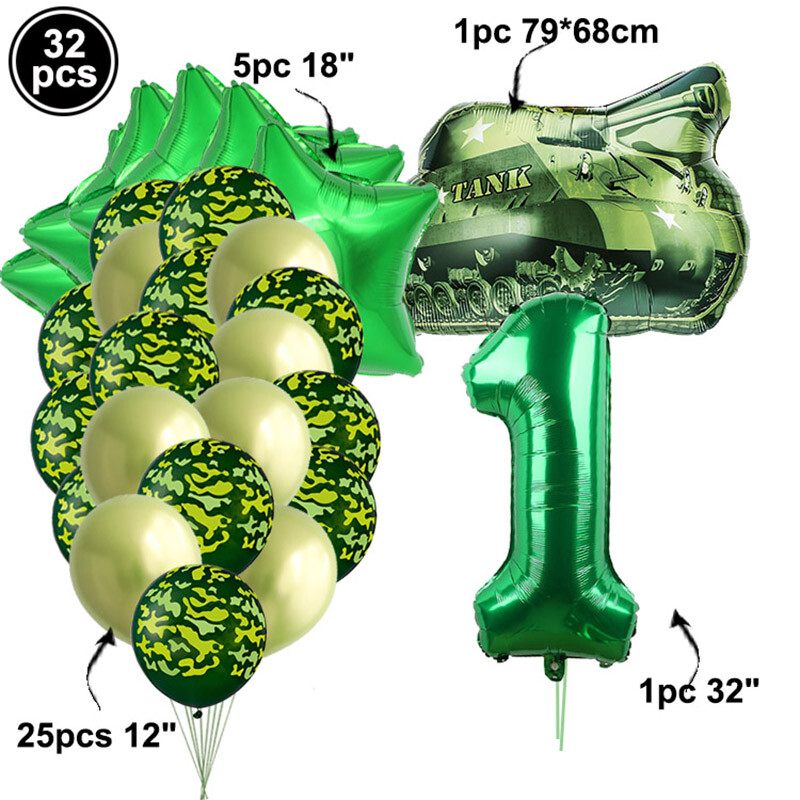 32db/készlet Camo Ballons Military Camouflage Party Theme Tank Balloon Army Soldier 3. 4. 5. 6. 7. Brithday Party Decor Globos