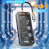 USB C centrmezgls 8 vienā C tips 3.1 uz HDMI-4K adapteri 5 GB RJ45 SD/TF karšu lasītāja centrmezgls USB 3.0 100 W PD ātrā uzlāde MacBook klēpjdatoram