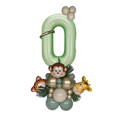 Set de 31 de baloane cu numere verzi Jungle Safari Kit de baloane cu animale pentru copii 1 2 3 ani Decor petrecere de aniversare Balon verde avocado