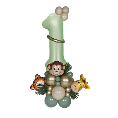 Set de 31 de baloane cu numere verzi Jungle Safari Kit de baloane cu animale pentru copii 1 2 3 ani Decor petrecere de aniversare Balon verde avocado