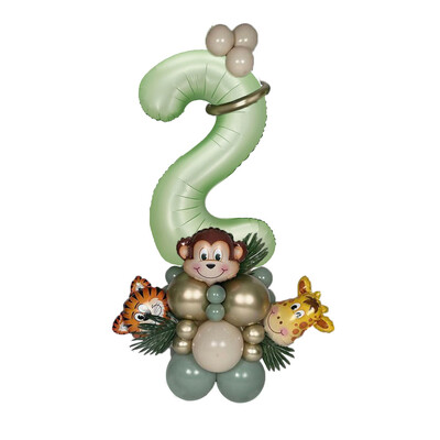 Set de 31 de baloane cu numere verzi Jungle Safari Kit de baloane cu animale pentru copii 1 2 3 ani Decor petrecere de aniversare Balon verde avocado