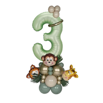 Set de 31 de baloane cu numere verzi Jungle Safari Kit de baloane cu animale pentru copii 1 2 3 ani Decor petrecere de aniversare Balon verde avocado