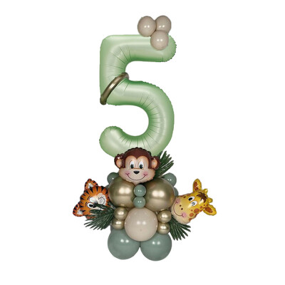 Set de 31 de baloane cu numere verzi Jungle Safari Kit de baloane cu animale pentru copii 1 2 3 ani Decor petrecere de aniversare Balon verde avocado