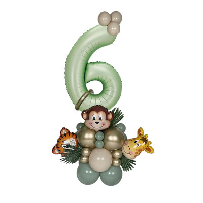 Set de 31 de baloane cu numere verzi Jungle Safari Kit de baloane cu animale pentru copii 1 2 3 ani Decor petrecere de aniversare Balon verde avocado