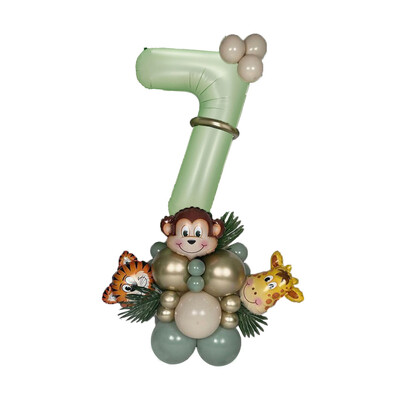 Set de 31 de baloane cu numere verzi Jungle Safari Kit de baloane cu animale pentru copii 1 2 3 ani Decor petrecere de aniversare Balon verde avocado