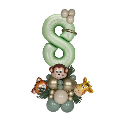 Set de 31 de baloane cu numere verzi Jungle Safari Kit de baloane cu animale pentru copii 1 2 3 ani Decor petrecere de aniversare Balon verde avocado
