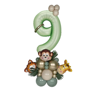 Set de 31 de baloane cu numere verzi Jungle Safari Kit de baloane cu animale pentru copii 1 2 3 ani Decor petrecere de aniversare Balon verde avocado
